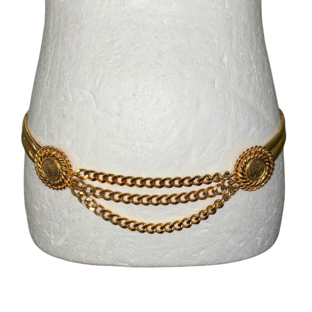 Vintage Gay Boyer Layered Gold Metal Chain Medallion Belt